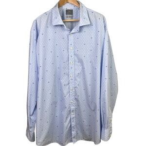 Thomas Dean Light Blue Geometric Long Sleeve Button Dress Shirt 3XL Tall